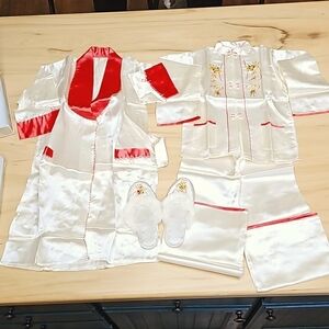 Japanese Embroidered Silk Pajamas Set in original box. Brought from Korean War.